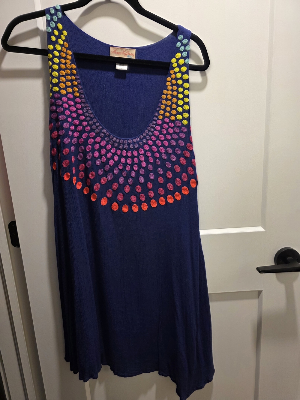 Mara Hoffman Navy Embellished Dot Neckline Swim Coverup
